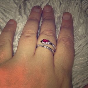 Ruby ring faux, silver size 9